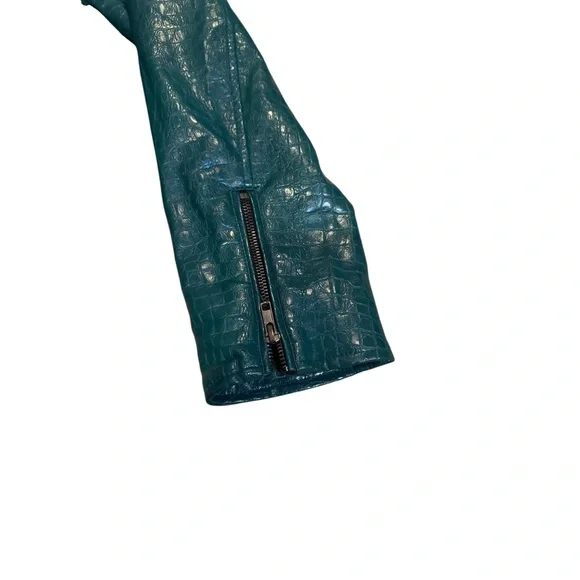 ModCloth Teal Faux Alligator Size L Cropped Moto Biker Zip Up Jacket - Picture 10 of 10